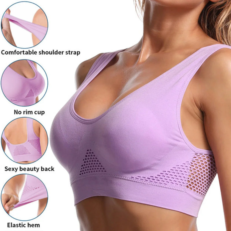 Seamless Mesh Women Sports Bras Fitness Gym Running Underwear Shockproof Bra Wireless 6XL Plus Size Crop Top Breathable Yoga Bra