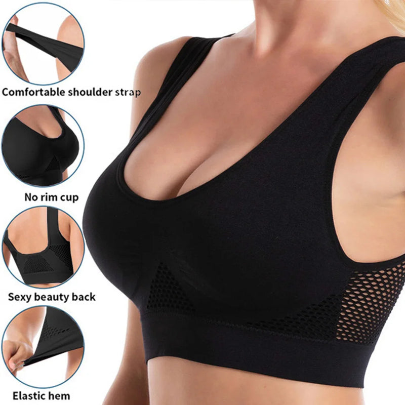 Seamless Mesh Women Sports Bras Fitness Gym Running Underwear Shockproof Bra Wireless 6XL Plus Size Crop Top Breathable Yoga Bra